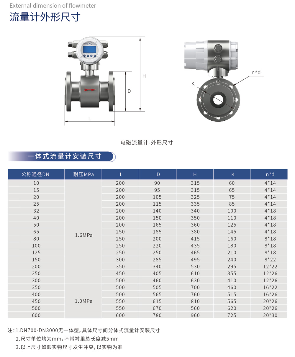 流量计外形尺寸 一体式流量计安装尺寸